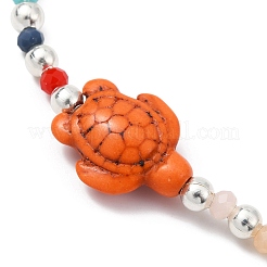 Synthetische türkisfarbene Meeresschildkröten- und Glasperlen-Stretch-Armbänder&nbsp;BJEW-JB09892