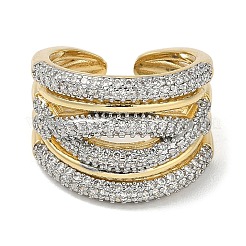 Gestellplattierung Messing Mikropflaster Zirkonia Manschettenfingerringe für Frauen&nbsp;RJEW-C114-16B-G