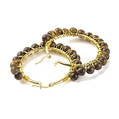 Orecchini a cerchio da donna con perline naturali con occhio di tigre&nbsp;EJEW-C003-03B-RS