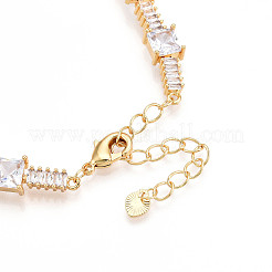 Messing-Mikropflaster-Armbänder mit klaren Zirkonia und rechteckigen Gliederketten für Damen&nbsp;ZIRC-T016-06G
