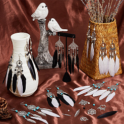 Kit para hacer aretes colgantes de red tejida con plumas&nbsp;DIY-SC0028-19