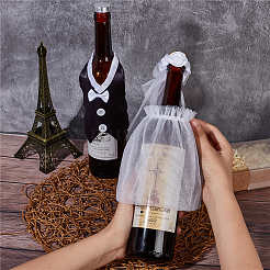 2 set di copribottiglie di vino in organza e tessuto per sposi&nbsp;AJEW-CP0001-47