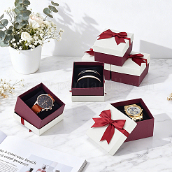 Scatole regalo in carta con fiocco in poliestere&nbsp;CON-WH0095-224B