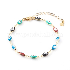 Pulseras y collares de cadena de eslabones de mal de ojo de esmalte de latón conjuntos de joyas&nbsp;SJEW-JS01185
