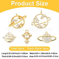 5pcs 5 styles pendentifs en laiton micro pavé de zircone cubique&nbsp;KK-YW0004-16