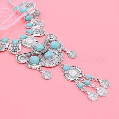 Set di collane e orecchini pendenti con ciondolo a moneta turchese in resina imitazione retrò&nbsp;FS-WG8338B-02