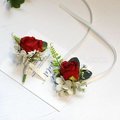2 pieza de 2 estilos de tela de seda imitación rosa ramillete boutonniere&nbsp;AJEW-CP0001-61C