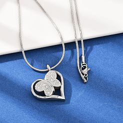 Collier avec pendentif en forme de cœur et papillon en acier inoxydable 304 micro pavé et zircone cubique transparente pour cendres d'animaux de compagnie&nbsp;LS-NJEW-S455-10P