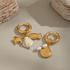 Boucles d'oreilles créoles en acier inoxydable en forme de coquillage et de tortue&nbsp;AN6394