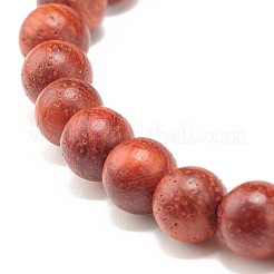 Bracciale elasticizzato con perline tonde in legno naturale&nbsp;BJEW-JB07129