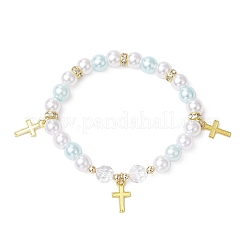Pendenti in lega con perle di imitazione in plastica ABS e perle distanziatrici in vetro K9 e ottone di grado A con strass e braccialetti elastici piatti in cristallo&nbsp;BJEW-JB11778-02