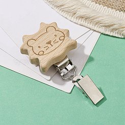 Pinces à cartes d'identité en fer avec animal en bois&nbsp;JEWB-BR00127-02