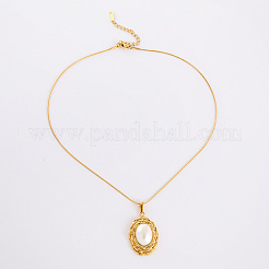 Collar con colgante de acero inoxidable 304 ovalado de diseño elegante con perlas de imitación para mujer&nbsp;AA0012