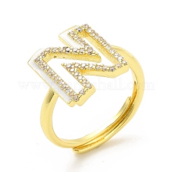 Bague réglable avec lettre initiale en émail de couleurs mélangées et zircons cubiques transparents&nbsp;RJEW-P045-01G-N