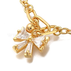 Pulseras de cadena de papel con tarjeta de circonita cúbica transparente y micropavé de latón con lazo para mujer&nbsp;BJEW-L696-003G