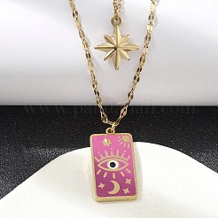 Collane a doppio strato con ciondolo a forma di stella con occhio smaltato in acciaio inossidabile 304 per donna&nbsp;STAS-Z105-05G