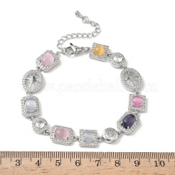 Messing-Armbänder mit Mikropavé-Zirkonia und Katzenauge&nbsp;BJEW-G764-08P