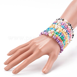 Set di bracciali elasticizzati con perline di argilla polimerica heishi&nbsp;BJEW-JB06176