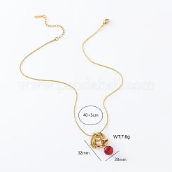 3 collar con colgante redondo rojo y nudo francés de acero inoxidable para mujer.&nbsp;OY1105