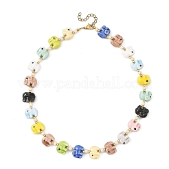 Collares de cuentas de elefante de porcelana hechos a mano&nbsp;NJEW-JN06672
