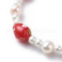 3D Bunte Malerei Erdbeer- und Muschelperlen-Perlenarmband für Frauen&nbsp;BJEW-TA00174