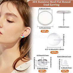 50 pièce de boucles d'oreilles rondes et plates en acier inoxydable 304&nbsp;STAS-BBC0010-39B