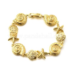 Sommer-Strand-Armbänder aus Messing mit Mikropflaster und klaren Zirkonia-Elementen in Seestern- und Muschelform&nbsp;BJEW-C118-02A-G