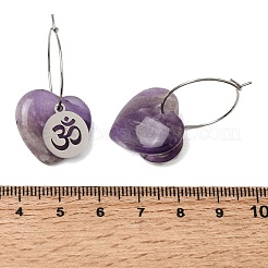 Boucles d'oreilles créoles en améthyste naturelle et acier inoxydable 304 pour femmes&nbsp;EJEW-G475-04P-09