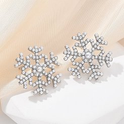 Pendientes de botón con forma de copo de nieve de latón y ABS con perlas de imitación&nbsp;EJEW-M077-03P