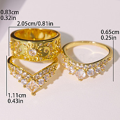 3 Stück Messing-Fingerringe mit Mikropflaster und klaren Zirkonia für Damen&nbsp;FS-WGDAF26-04