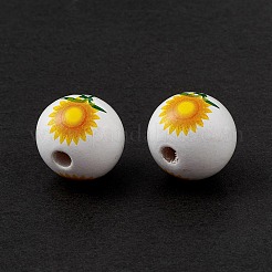 Perles européennes en bois naturel imprimées&nbsp;WOOD-C015-03B