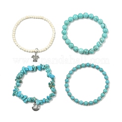 4 Stück 4-teiliges Stretch-Armband-Set mit synthetischen türkisfarbenen Perlen&nbsp;BJEW-TA00377