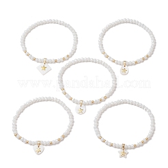 5 pz 5 stili conchiglia d'acqua dolce naturale con braccialetti con ciondolo a forma di fetta di stella in metallo&nbsp;BJEW-JB11688