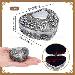 Cajas de almacenamiento de joyas de aleación con forma de corazón de flores vintage para baratijas&nbsp;CON-WH0095-243