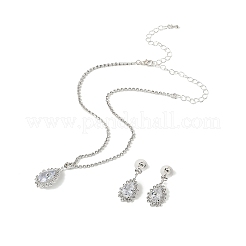 Set aus tropfenförmigen Ohrsteckern und Halsketten mit Strassen aus Messing für Damen&nbsp;SJEW-M102-05S
