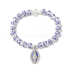 Braccialetti in ceramica di porcellana stampata a mano con fiori della vergine maria con croce&nbsp;BJEW-JB13020