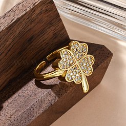 Anelli per polsini da donna in ottone con micro pavé di zirconi trasparenti&nbsp;RJEW-Q009-07G