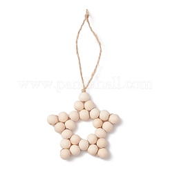 Decorazioni pendenti con perline in legno naturale non rifinito a forma di stella&nbsp;HJEW-JM02842