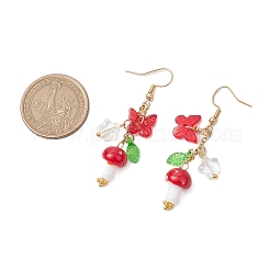 Boucles d'oreilles pendantes papillon et champignon en acier inoxydable 304 pour femmes&nbsp;EJEW-JE06235