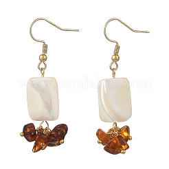 Pendientes colgantes rectangulares de ámbar natural y cuentas de concha troquida/trochus natural&nbsp;EJEW-JE07524