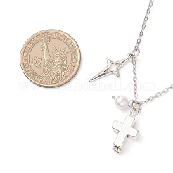 Colliers pour femmes avec pendentif croix et étoile en alliage et chaîne câble en laiton&nbsp;NJEW-JN05789