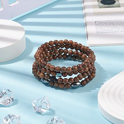 4 pièces 4 styles de bracelets extensibles en bois naturel et turquoise synthétique (teint) et hématite avec perles croisées&nbsp;BJEW-JB08423