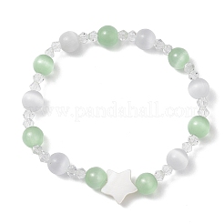 4 bracelet extensible en perles de cristal autrichiennes imitation œil de chat&nbsp;BJEW-TA00695