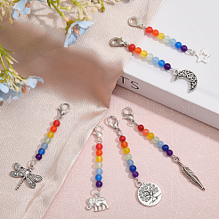 18 ciondolo decorativo con perline di giada malese naturale e tinta a tema chakra&nbsp;HJEW-CA0001-47