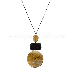 Flache runde geometrische Harzanhänger Kunstwildleder Kordel lange Halsketten&nbsp;FS-WG38481-01