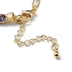 Braccialetti in ottone con micro pavé di strass e zirconi e catena a graffetta&nbsp;BJEW-C052-04G-02