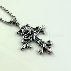 Retro Punk Hip-Hop 304 Edelstahl Wolf Kreuz Anhänger Halsketten für Männer&nbsp;FA7959