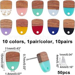 10 par de pendientes de resina transparente y opaca de 10 colores y madera de nogal.&nbsp;RESI-FH0001-41