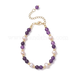 Verstellbare Armbänder aus Naturquarz und Süßwasserperlen&nbsp;BJEW-JB13031