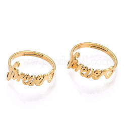 Bague réglable en acier inoxydable 304 avec placage ionique (IP) en forme de cœur et inscription « pour toujours »&nbsp;RJEW-T027-05G